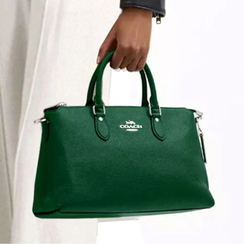 💚Coach NWT Shamrock Green Satchel with crossbody strap and silver hardware - Picture 2 of 9